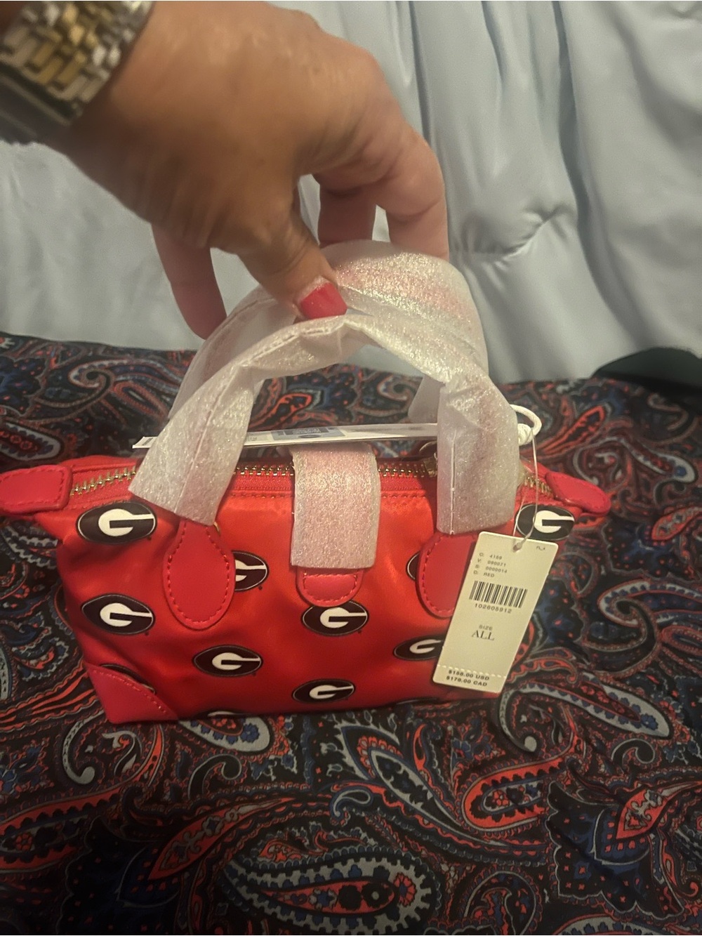 Anthropologie Red Mini Satchel with Logo Print